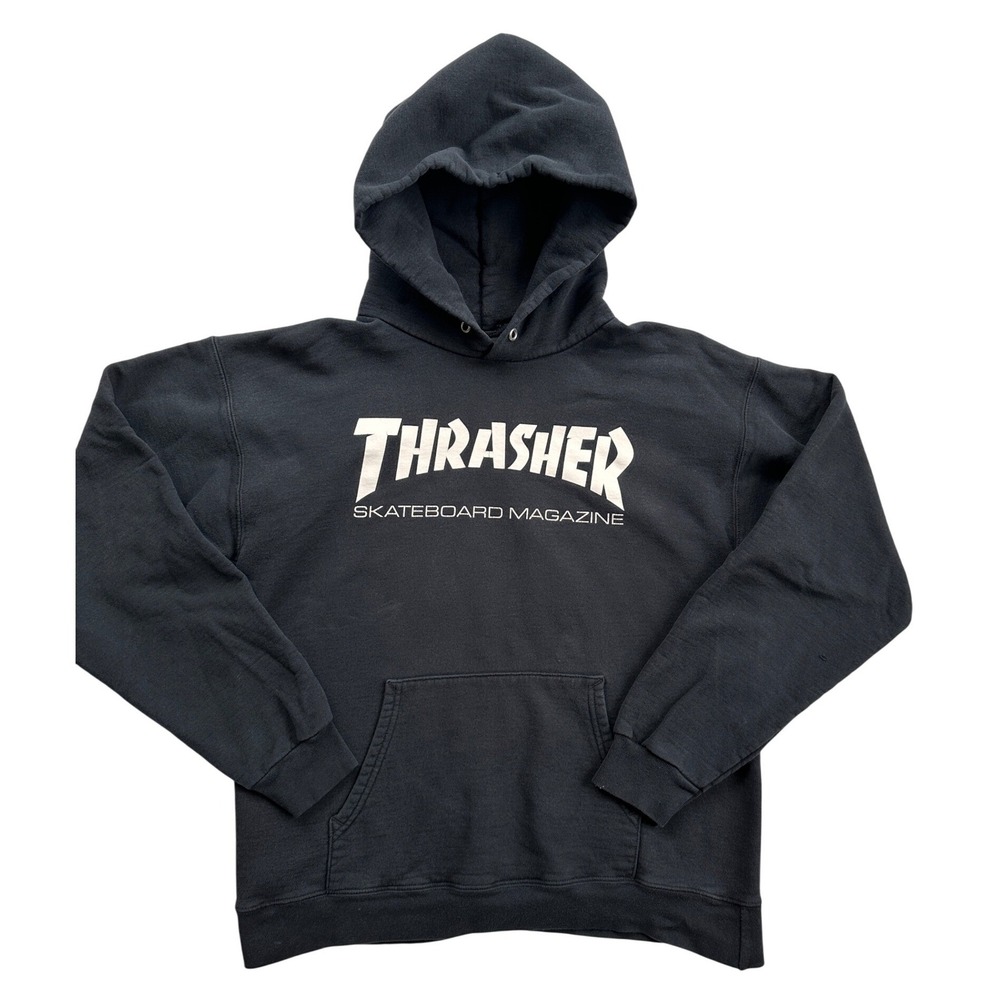 Thrasher Skateboard Magazine Hoodie Women Small Black Good Distressed Logo